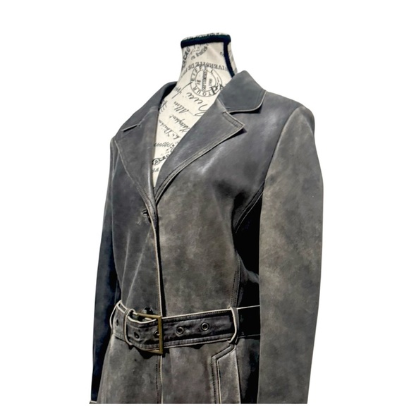 Tryst Women’s Full-Length Dark Gray Leather Trench Coat. Small - Picture 8 of 12
